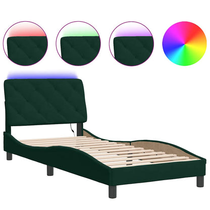 Giroletto con LED senza Materasso Verde Scuro 90x190 cm Velluto