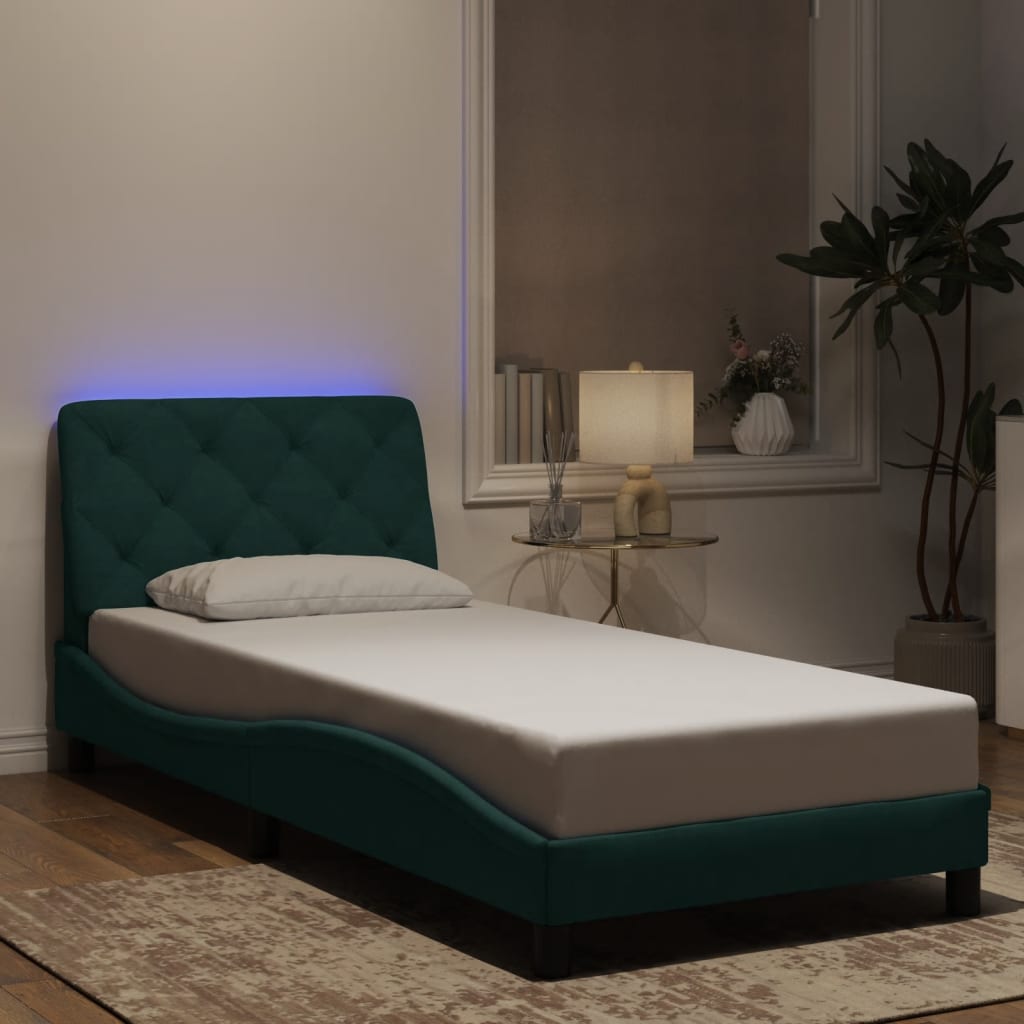 Giroletto con LED senza Materasso Verde Scuro 90x190 cm in Velluto - homemem39