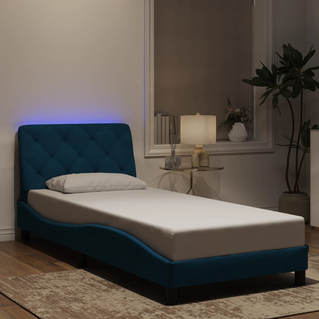 Giroletto con LED senza Materasso Blu 90x190 cm in Velluto