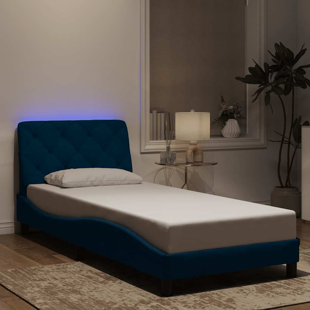 Giroletto con LED senza Materasso Blu 90x190 cm in Velluto
