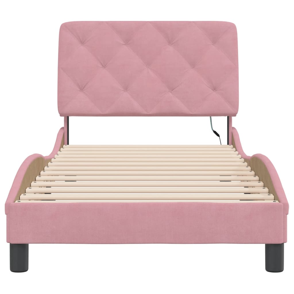 Giroletto con LED senza Materasso Rosa 90x190 cm in Velluto