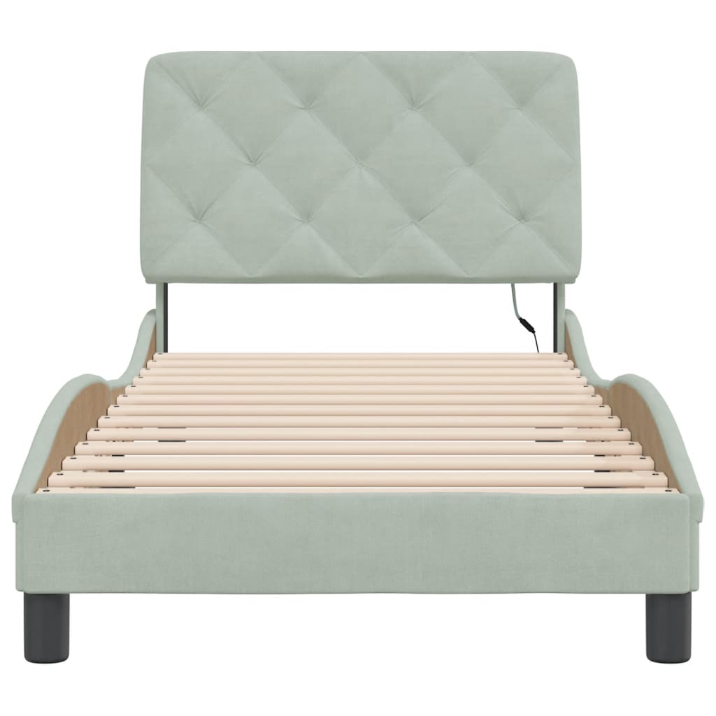 Giroletto con LED senza Materasso Grigio Chiaro 90x200 cm in Velluto - homemem39