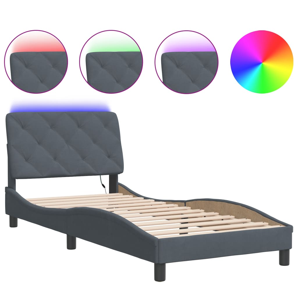 Giroletto con LED senza Materasso Grigio Scuro 90x200 cm in Velluto | homemem39