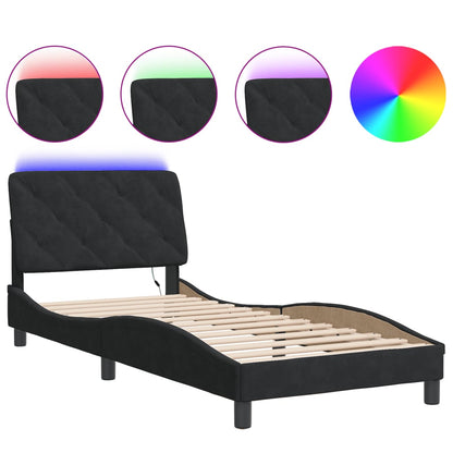 Giroletto con LED senza Materasso Nero 90x200 cm in Velluto
