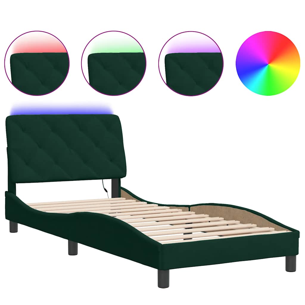 Giroletto con LED senza Materasso Verde Scuro 90x200 cm Velluto