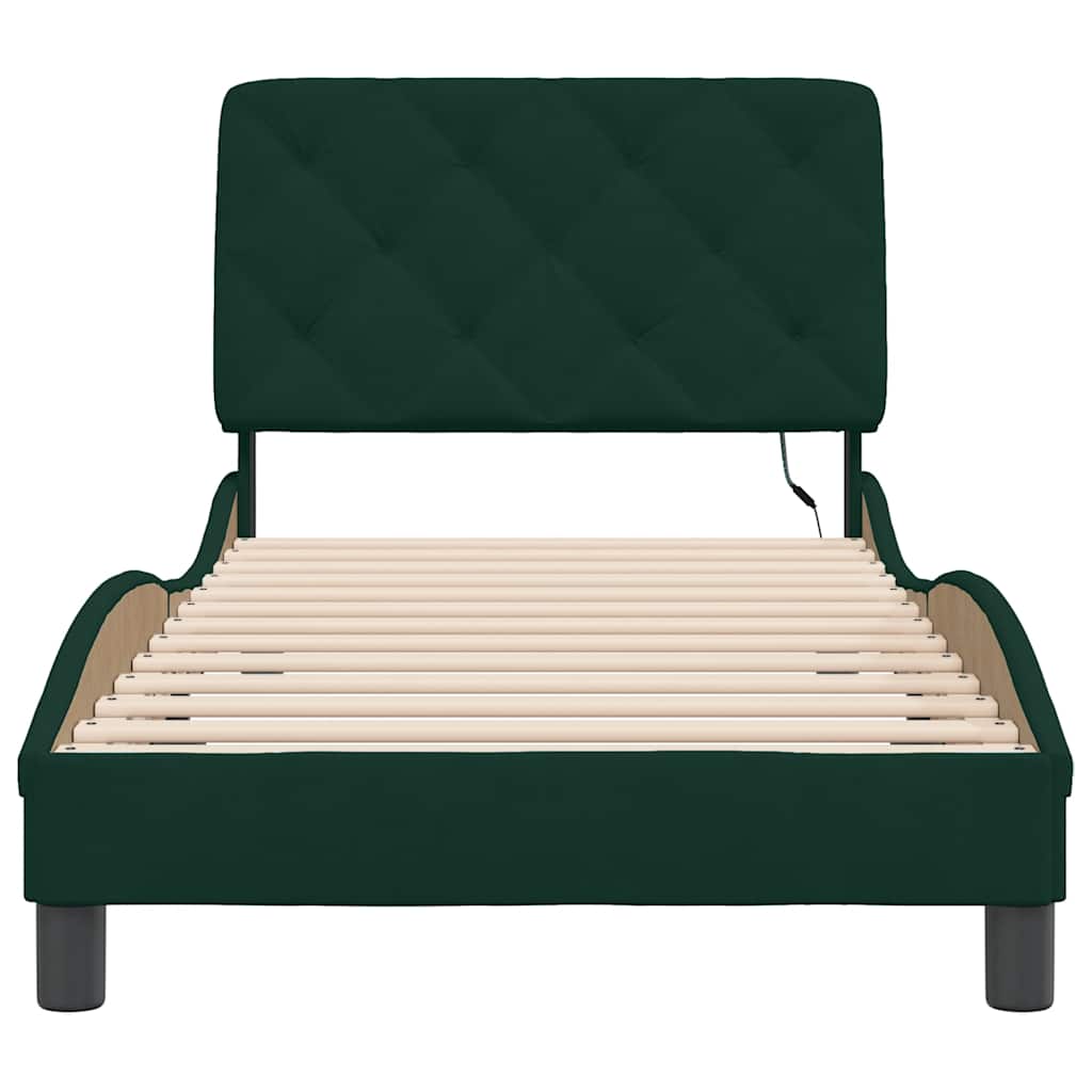 Giroletto con LED senza Materasso Verde Scuro 90x200 cm Velluto