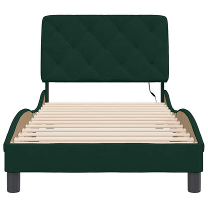 Giroletto con LED senza Materasso Verde Scuro 90x200 cm Velluto