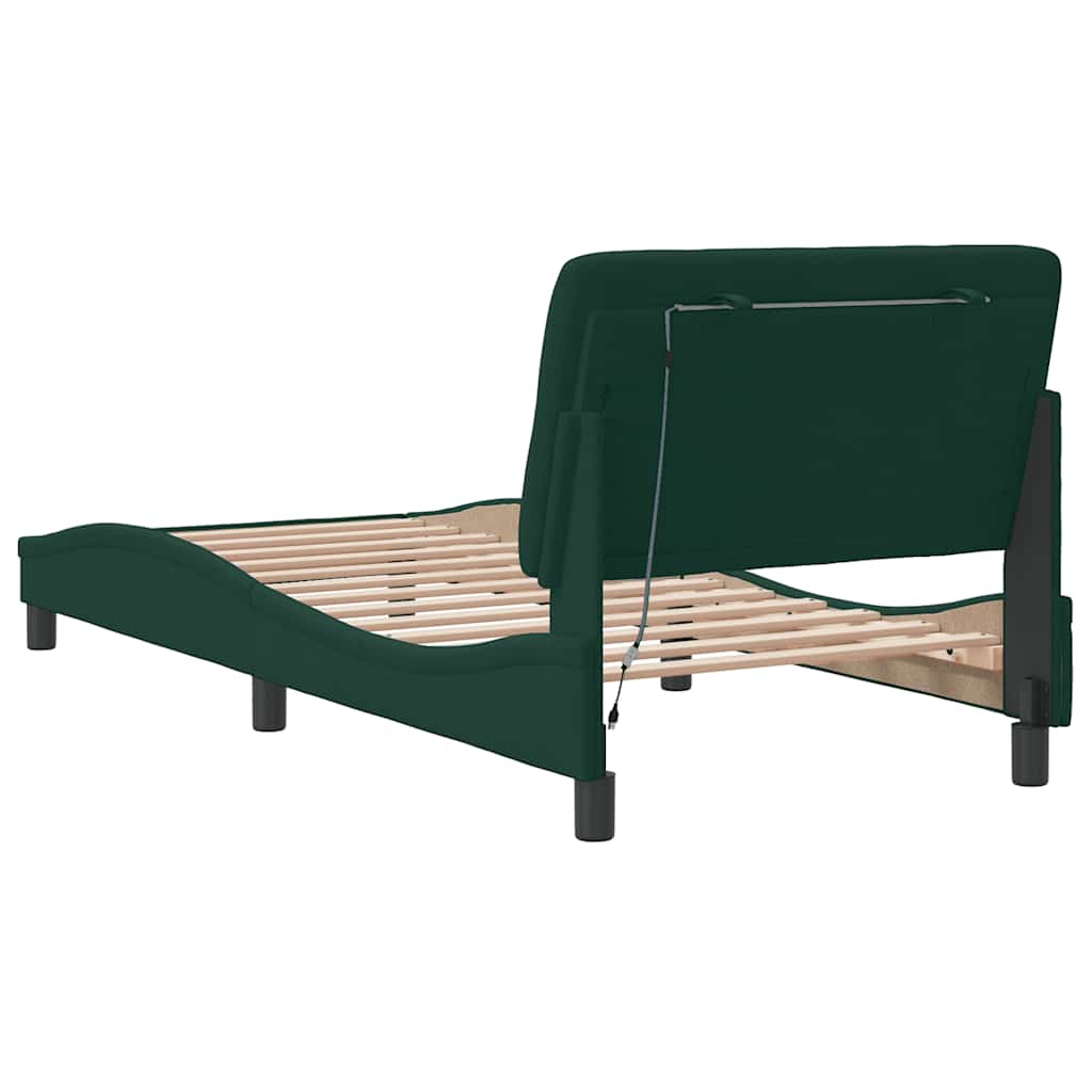 Giroletto con LED senza Materasso Verde Scuro 90x200 cm Velluto