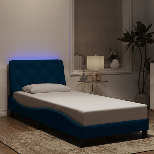 Giroletto con LED senza Materasso Blu 90x200 cm in Velluto