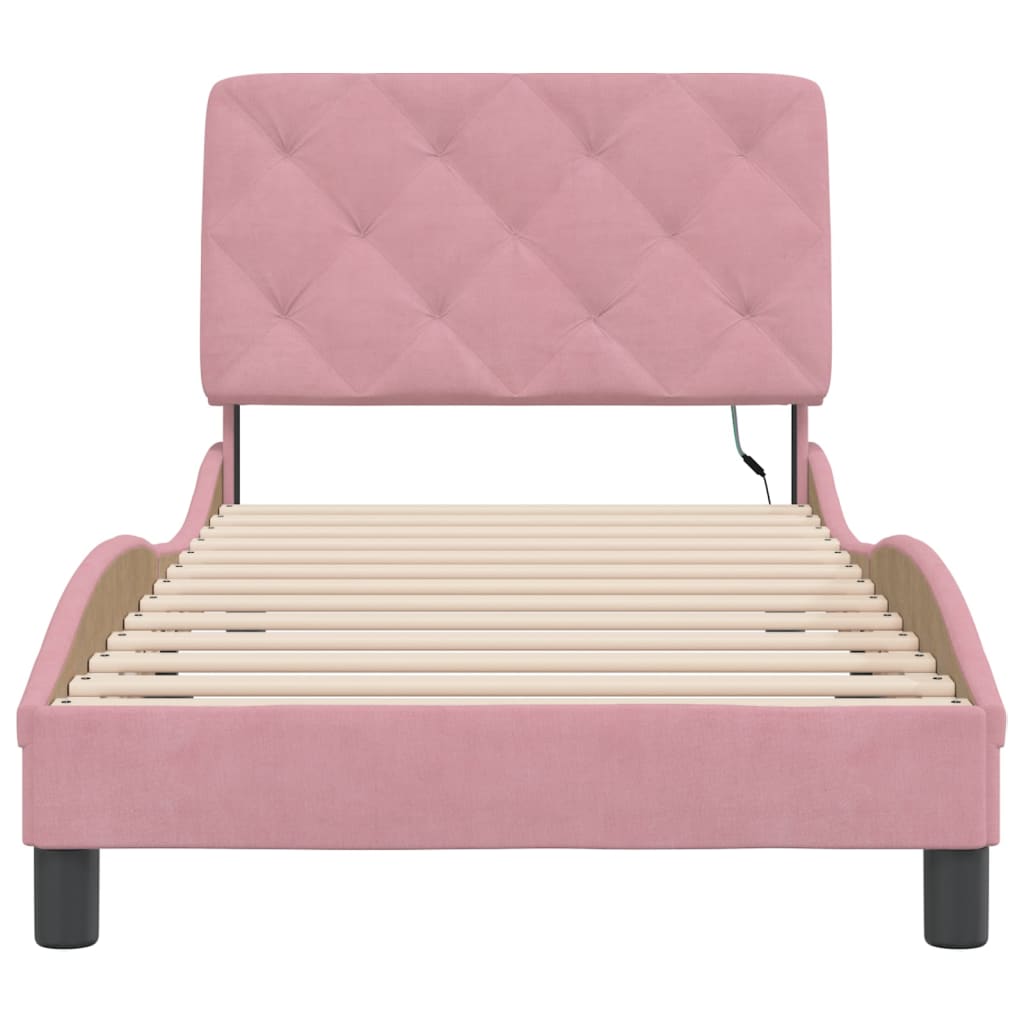Giroletto con LED senza Materasso Rosa 90x200 cm in Velluto