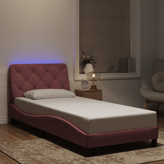 Giroletto con LED senza Materasso Rosa 90x200 cm in Velluto