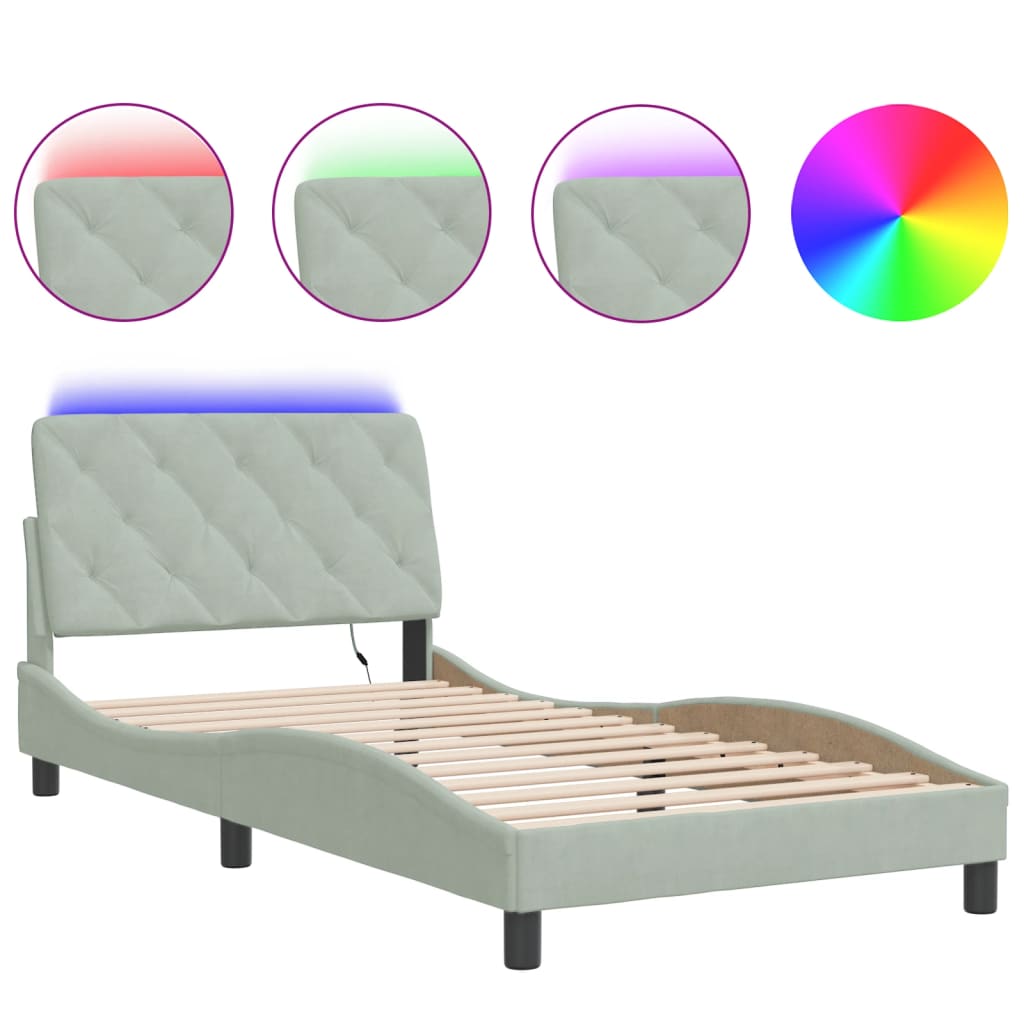 Giroletto con LED senza Materasso Grigio Chiaro 100x200 cm