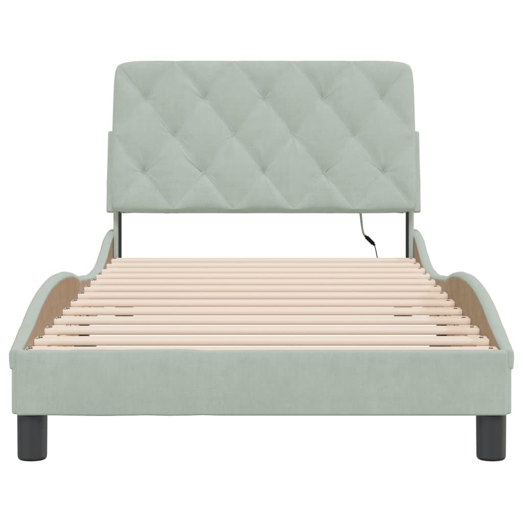 Giroletto con LED senza Materasso Grigio Chiaro 100x200 cm in Velluto - homemem39