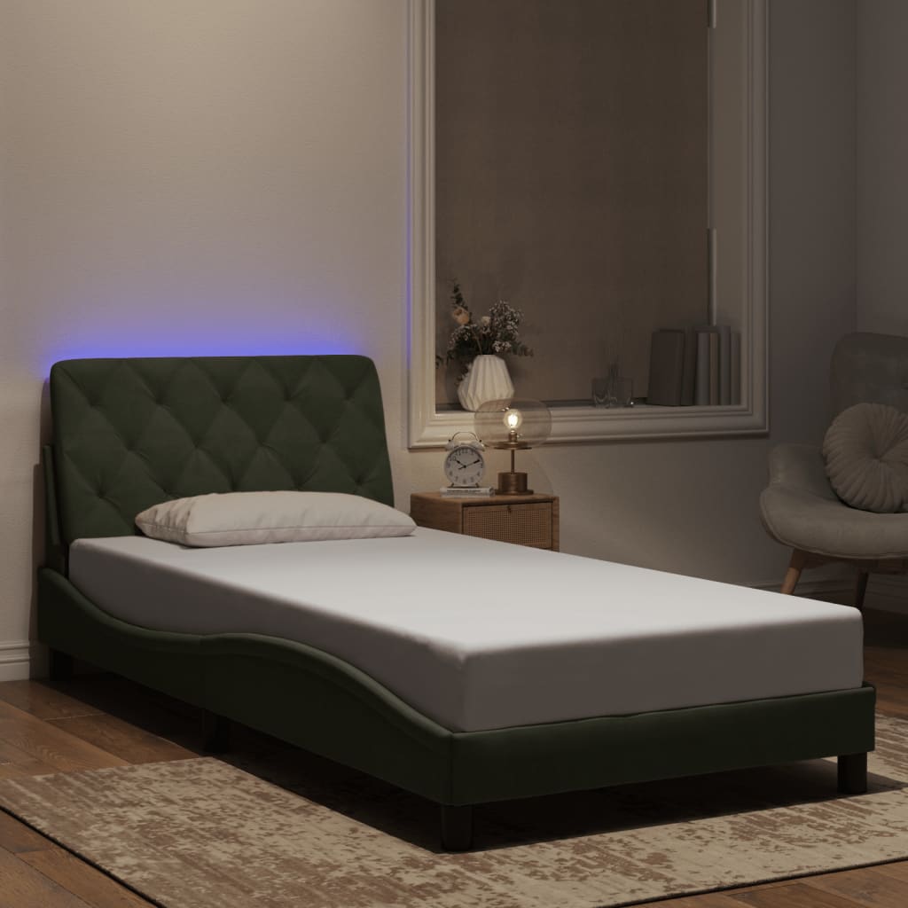 Giroletto con LED senza Materasso Grigio Chiaro 100x200 cm in Velluto - homemem39