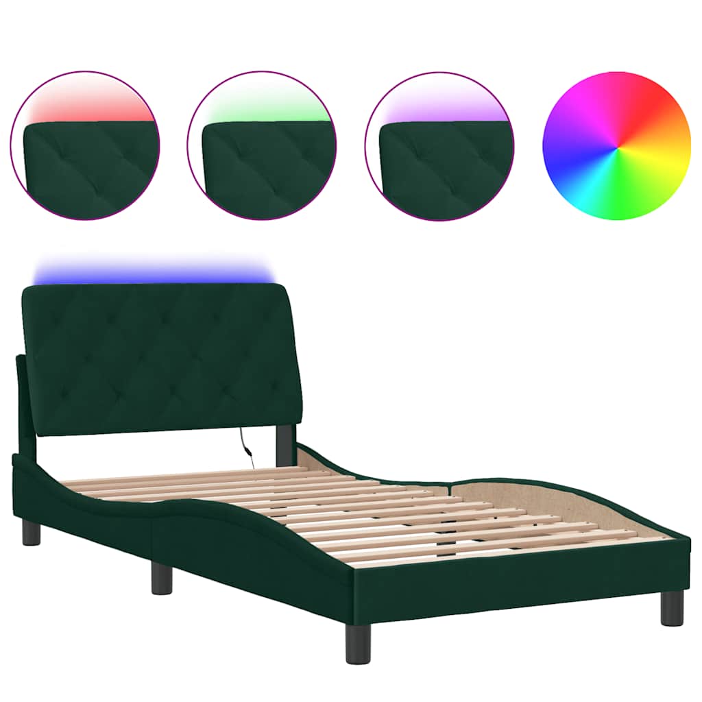 Giroletto con LED senza Materasso Verde Scuro 100x200cm Velluto