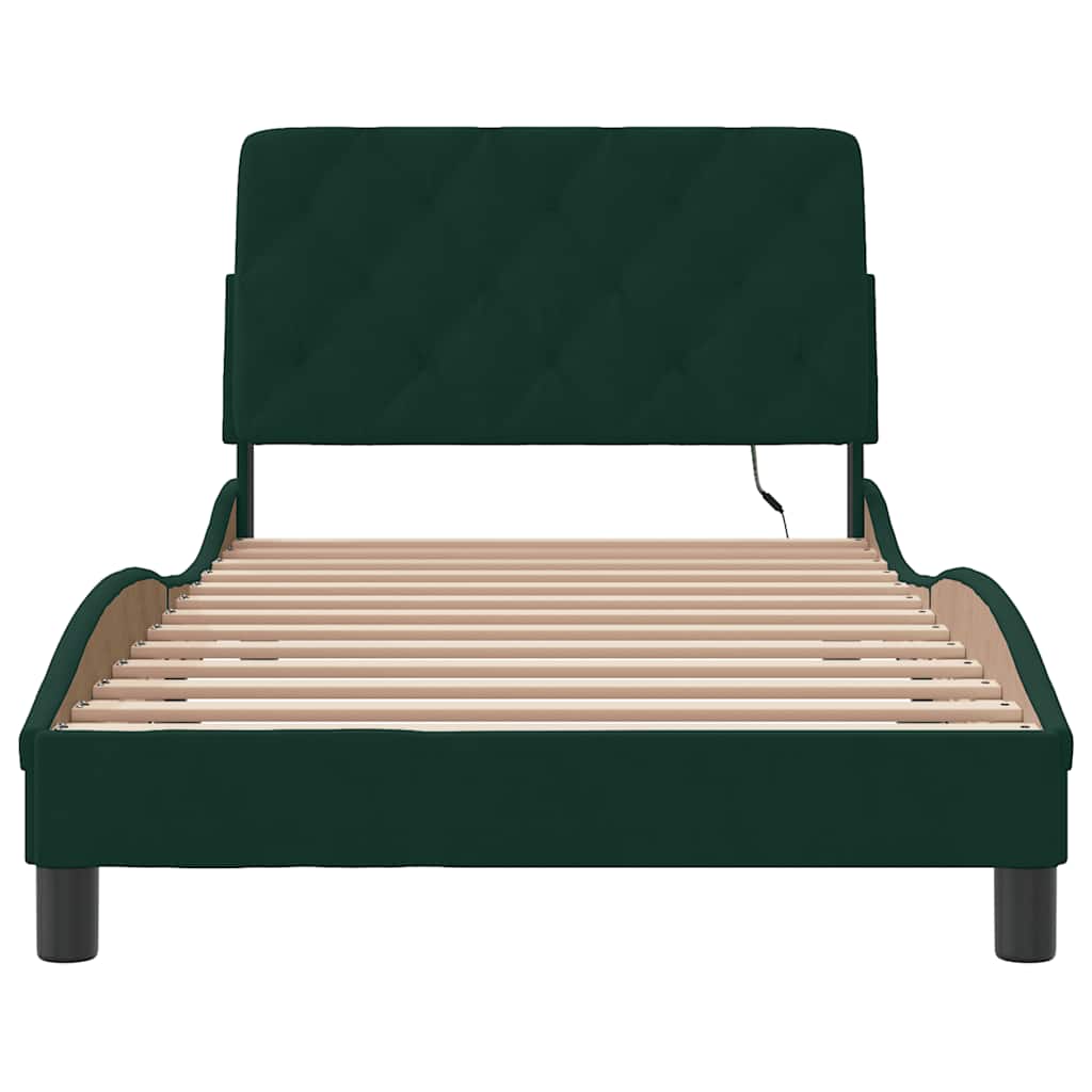 Giroletto con LED senza Materasso Verde Scuro 100x200cm Velluto