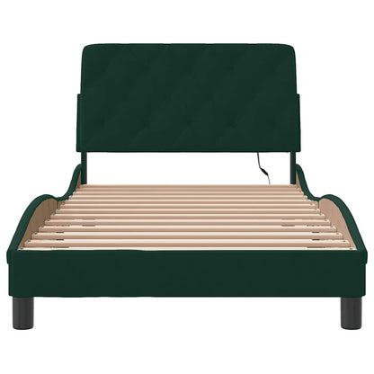 Giroletto con LED senza Materasso Verde Scuro 100x200cm Velluto