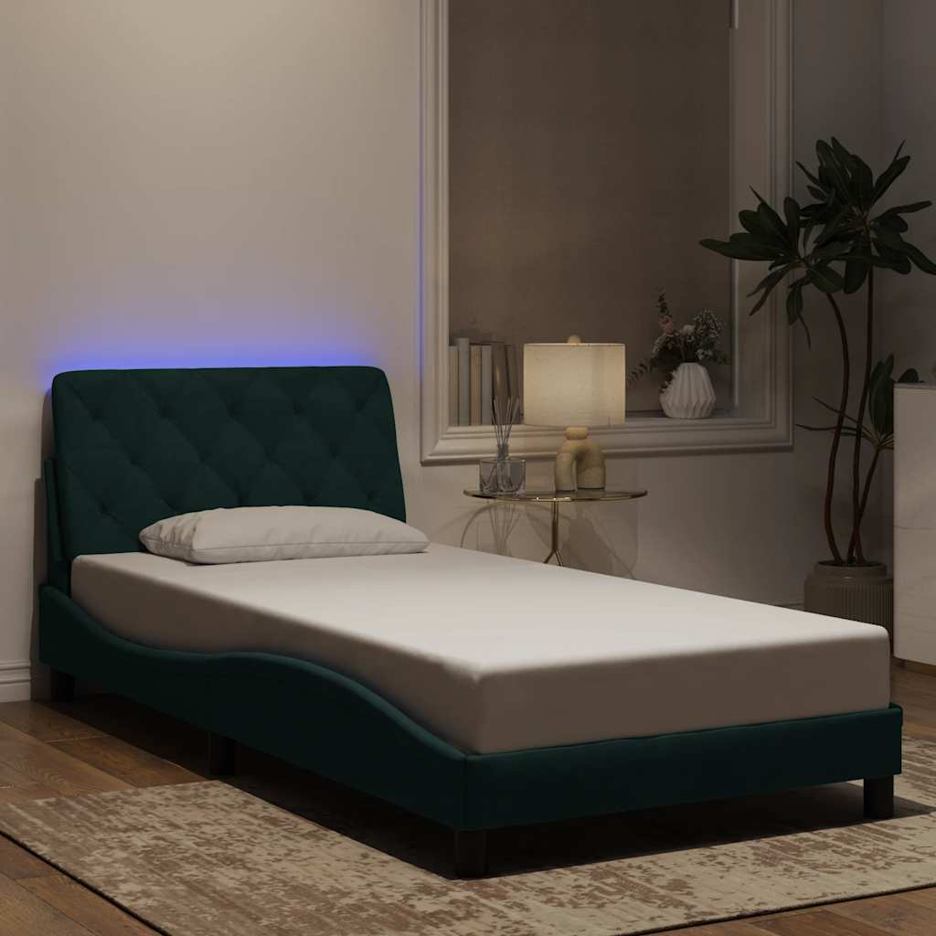 Giroletto con LED senza Materasso Verde Scuro 100x200cm Velluto