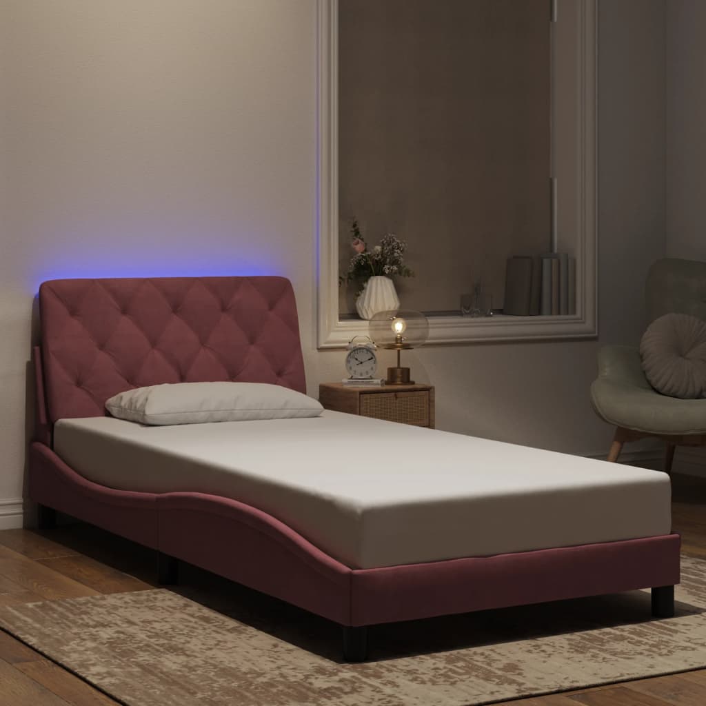 Giroletto con LED senza Materasso Rosa 100x200 cm in Velluto