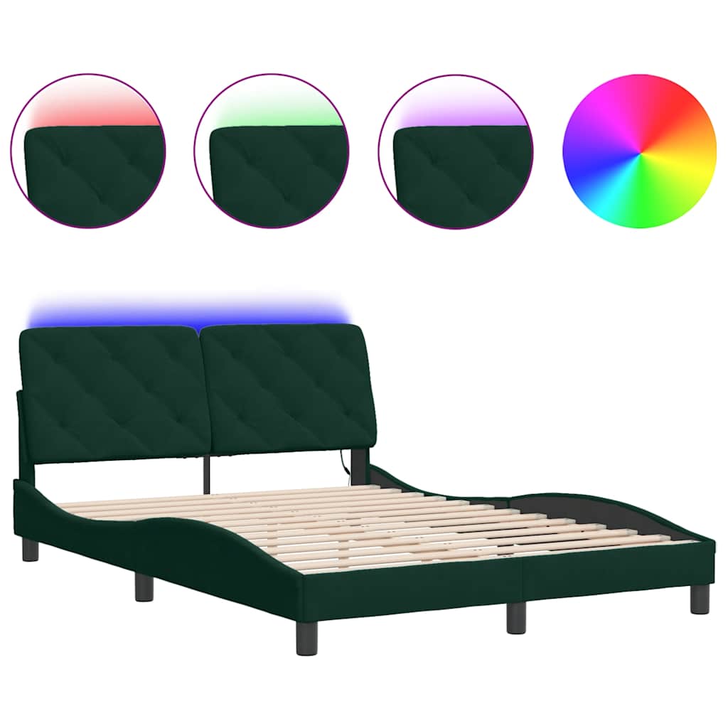 Giroletto con LED senza Materasso Verde Scuro 120x200cm Velluto