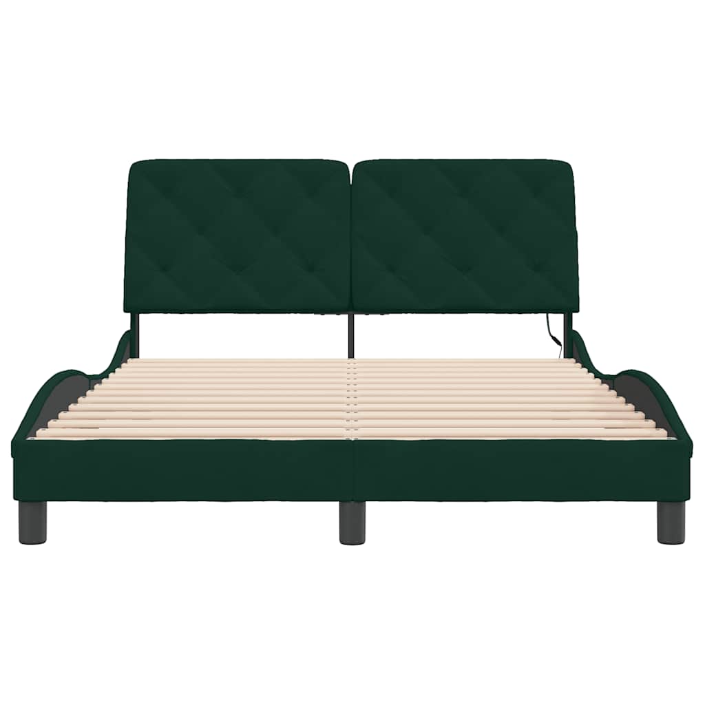 Giroletto con LED senza Materasso Verde Scuro 120x200cm Velluto