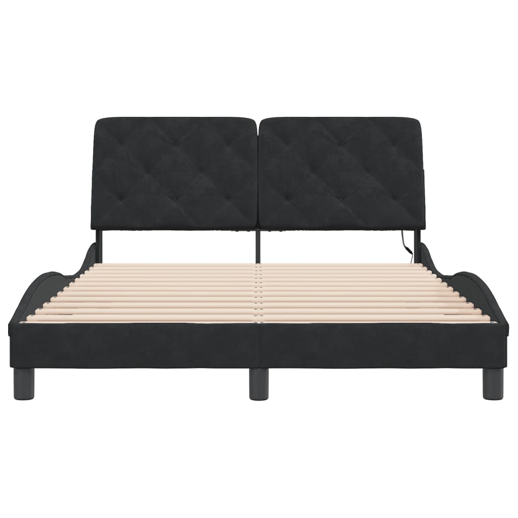 Giroletto con LED senza Materasso Nero 140x190 cm in Velluto