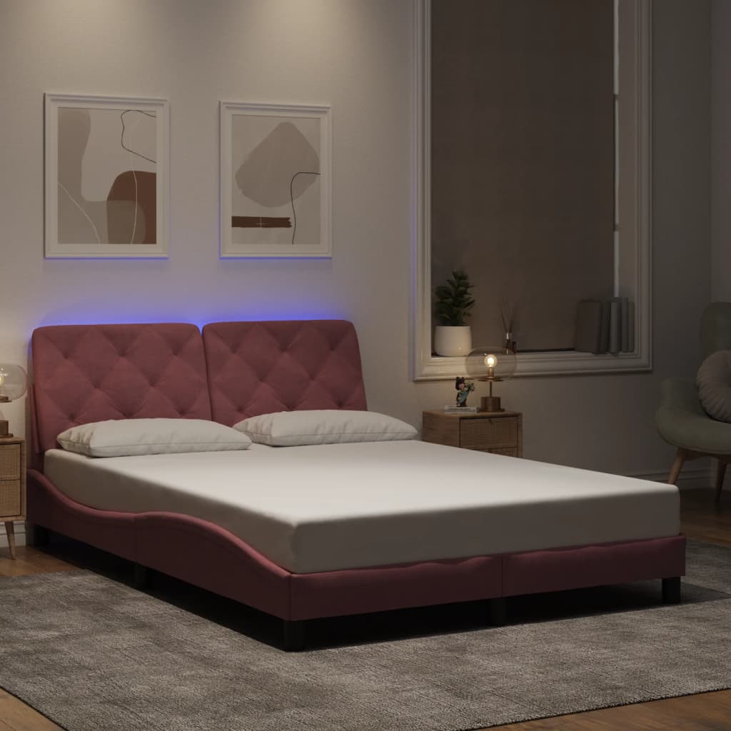 Giroletto con LED senza Materasso Rosa 140x200 cm in Velluto - homemem39
