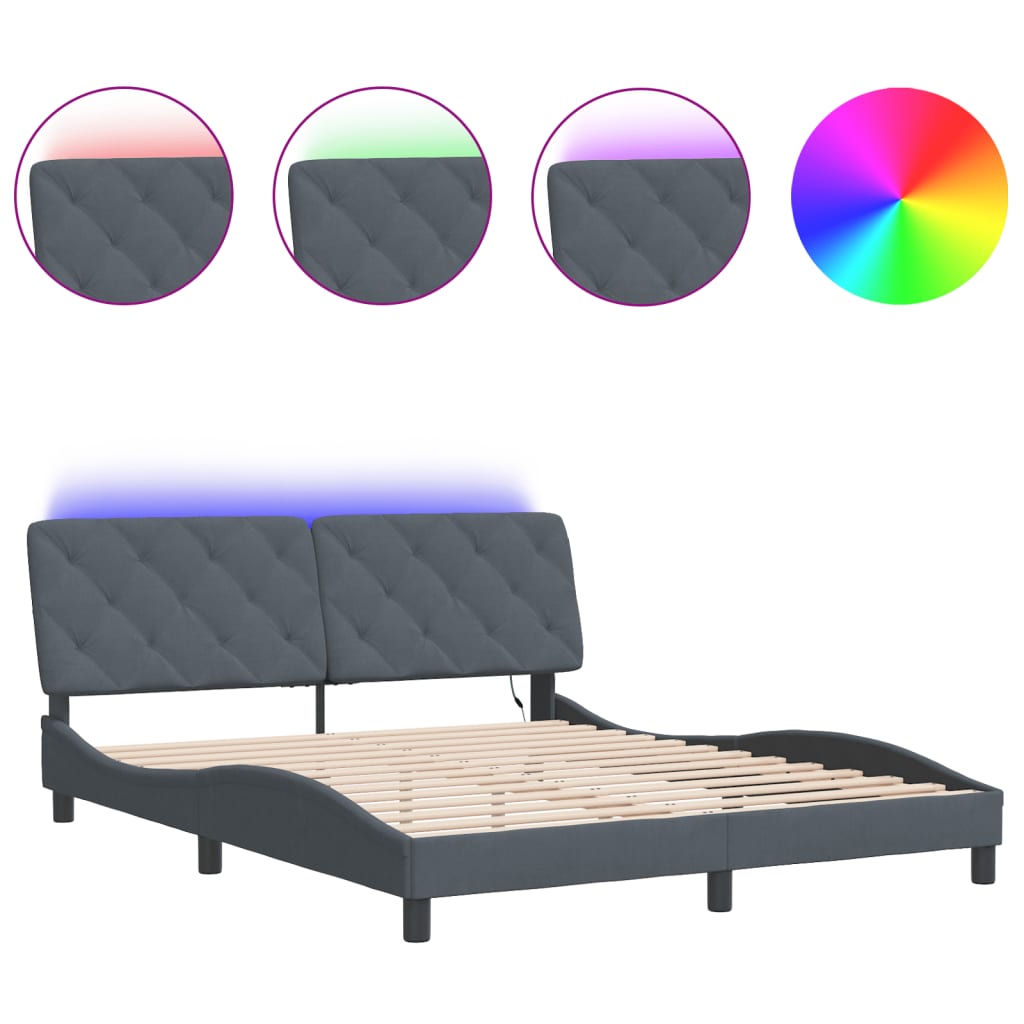 Giroletto con LED senza Materasso Grigio Scuro 160x200 cm