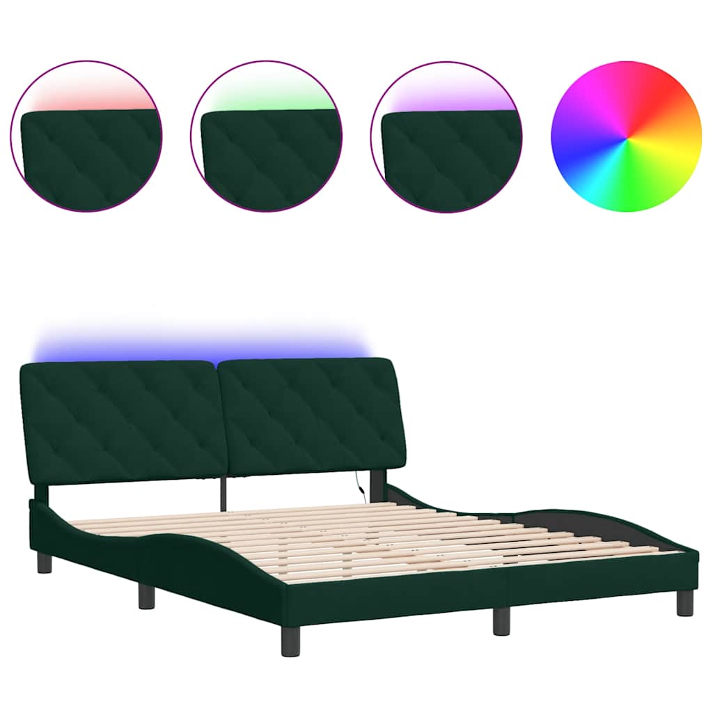 Giroletto con LED senza Materasso Verde Scuro 160x200cm Velluto