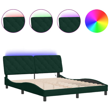 Giroletto con LED senza Materasso Verde Scuro 160x200cm Velluto