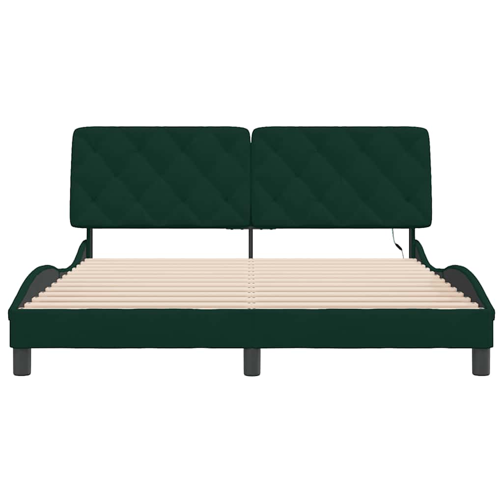 Giroletto con LED senza Materasso Verde Scuro 160x200cm Velluto
