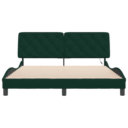 Giroletto con LED senza Materasso Verde Scuro 160x200cm Velluto