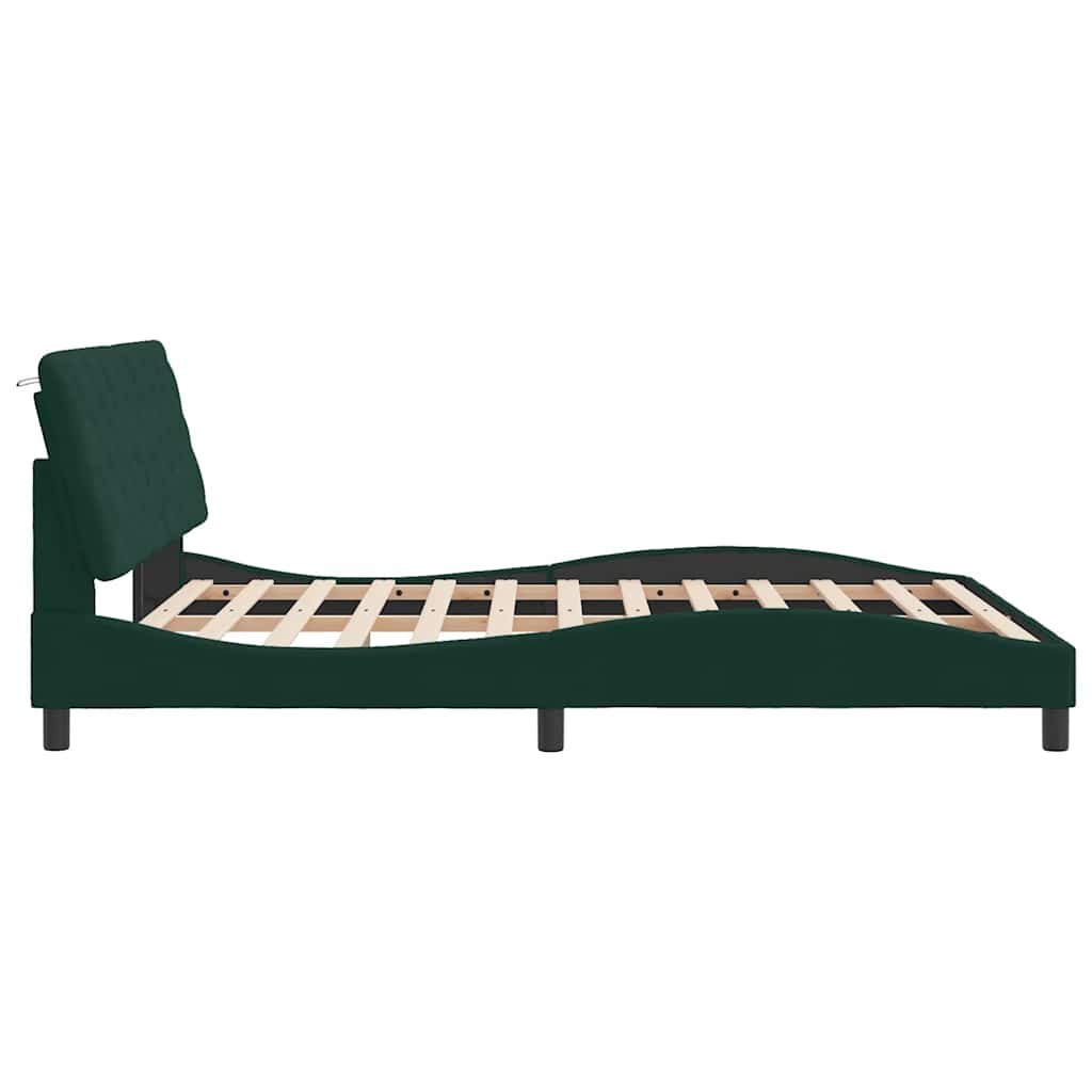 Giroletto con LED senza Materasso Verde Scuro 160x200cm Velluto