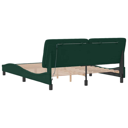 Giroletto con LED senza Materasso Verde Scuro 160x200cm Velluto