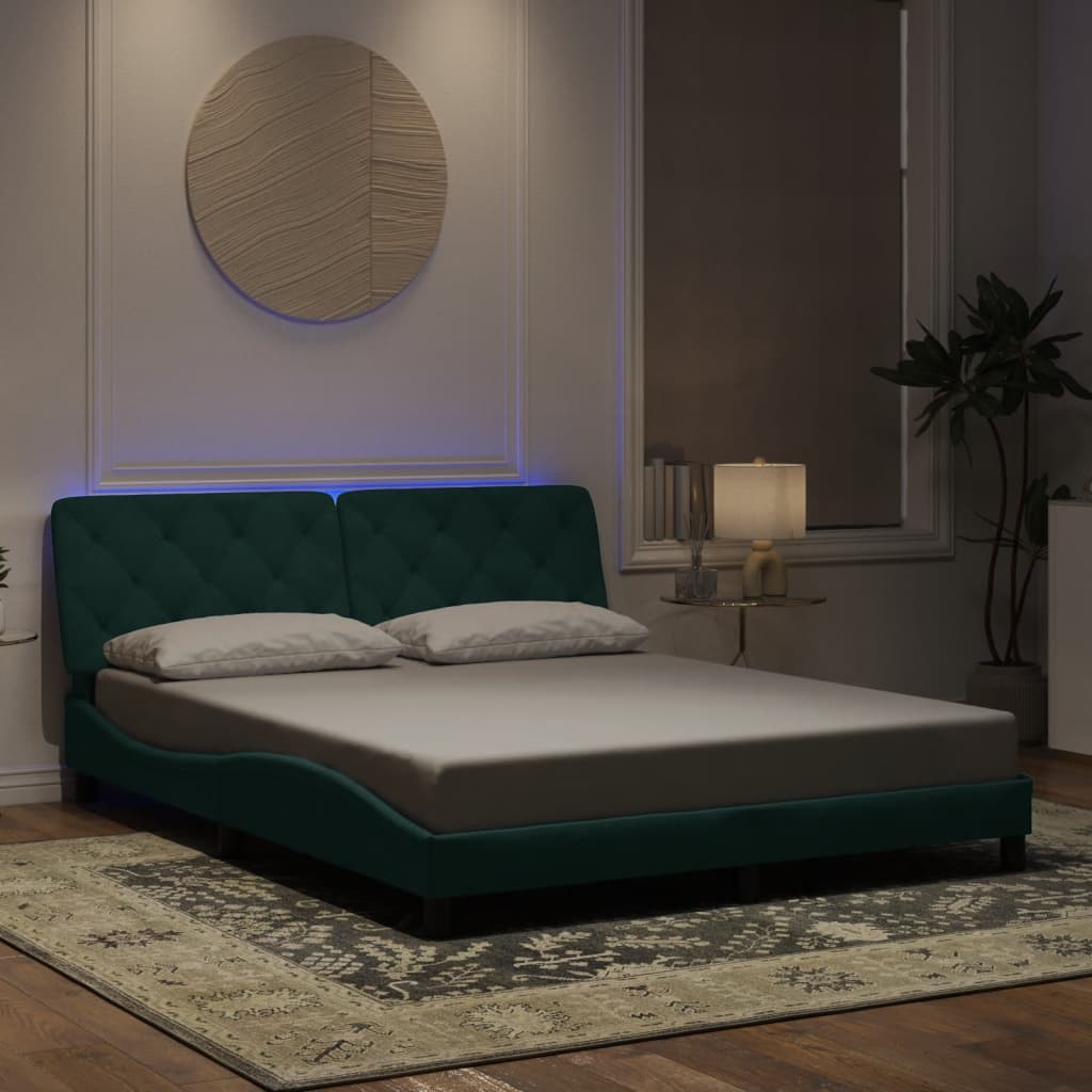 Giroletto con LED senza Materasso Verde Scuro 160x200 cm in Velluto - homemem39