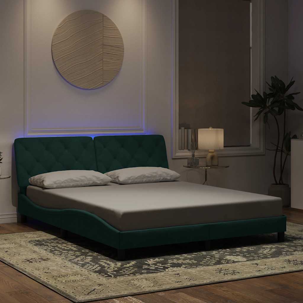 Giroletto con LED senza Materasso Verde Scuro 160x200cm Velluto