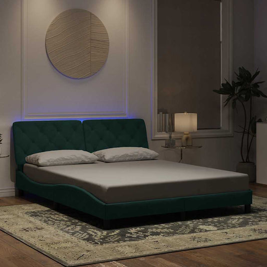 Giroletto con LED senza Materasso Verde Scuro 160x200cm Velluto