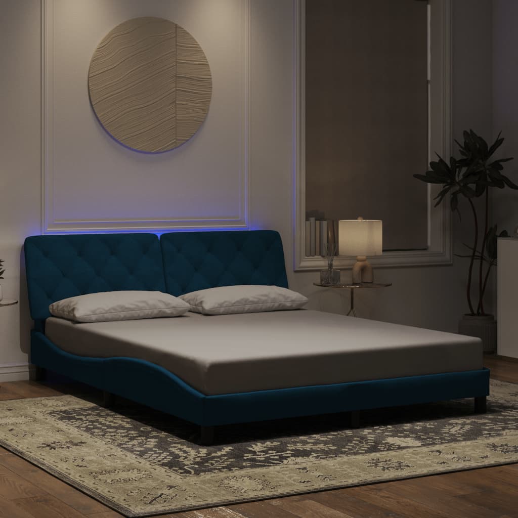 Giroletto con LED senza Materasso Blu 160x200 cm in Velluto - homemem39