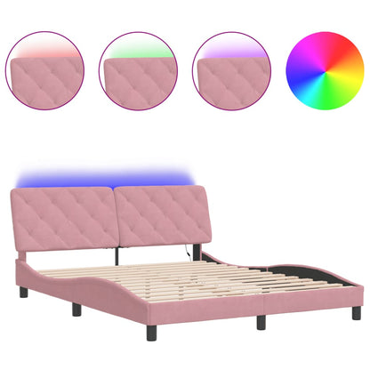 Giroletto con LED senza Materasso Rosa 160x200 cm in Velluto