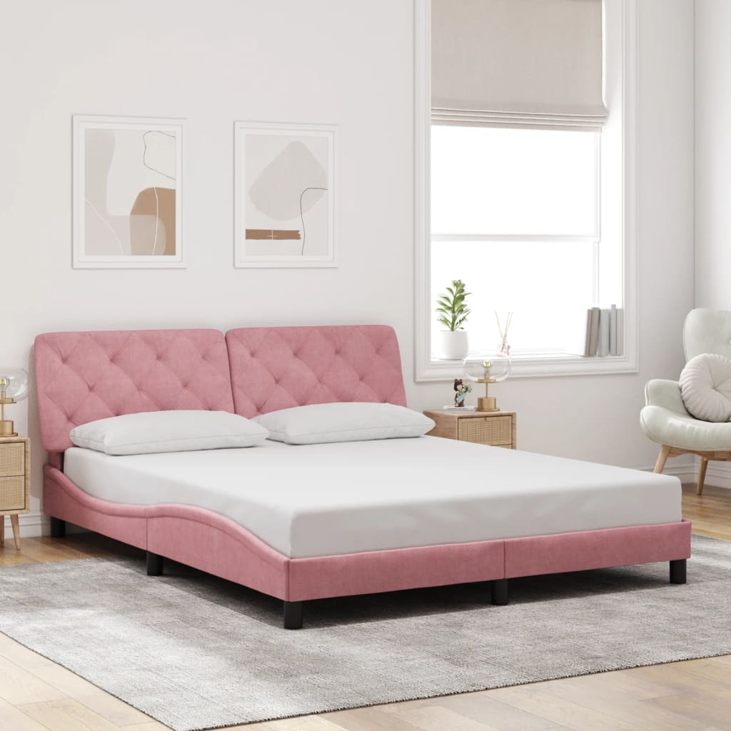 Giroletto con LED senza Materasso Rosa 160x200 cm in Velluto