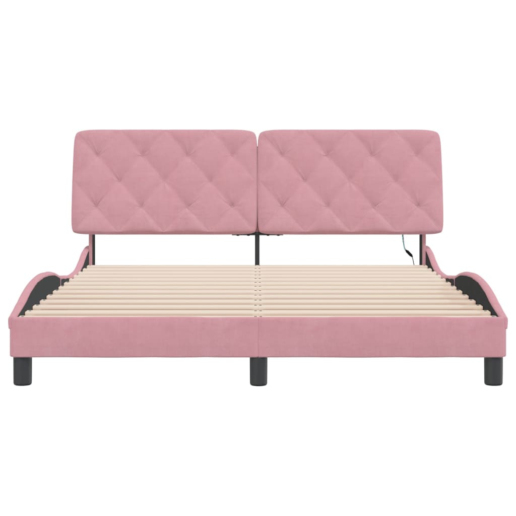 Giroletto con LED senza Materasso Rosa 160x200 cm in Velluto