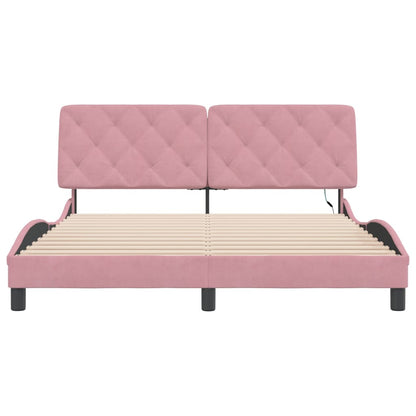 Giroletto con LED senza Materasso Rosa 160x200 cm in Velluto