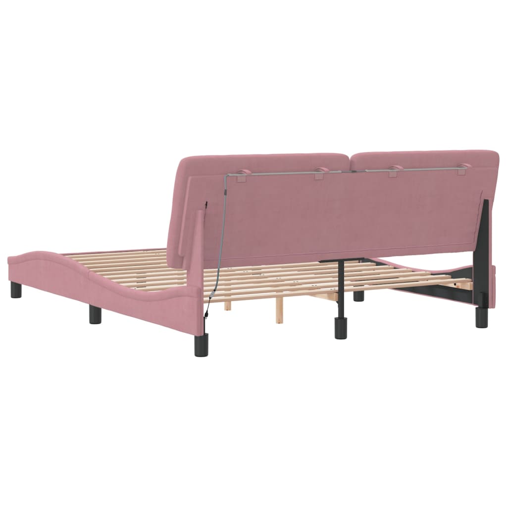 Giroletto con LED senza Materasso Rosa 160x200 cm in Velluto