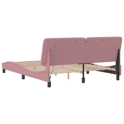 Giroletto con LED senza Materasso Rosa 160x200 cm in Velluto