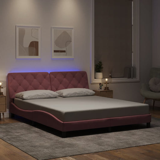Giroletto con LED senza Materasso Rosa 160x200 cm in Velluto