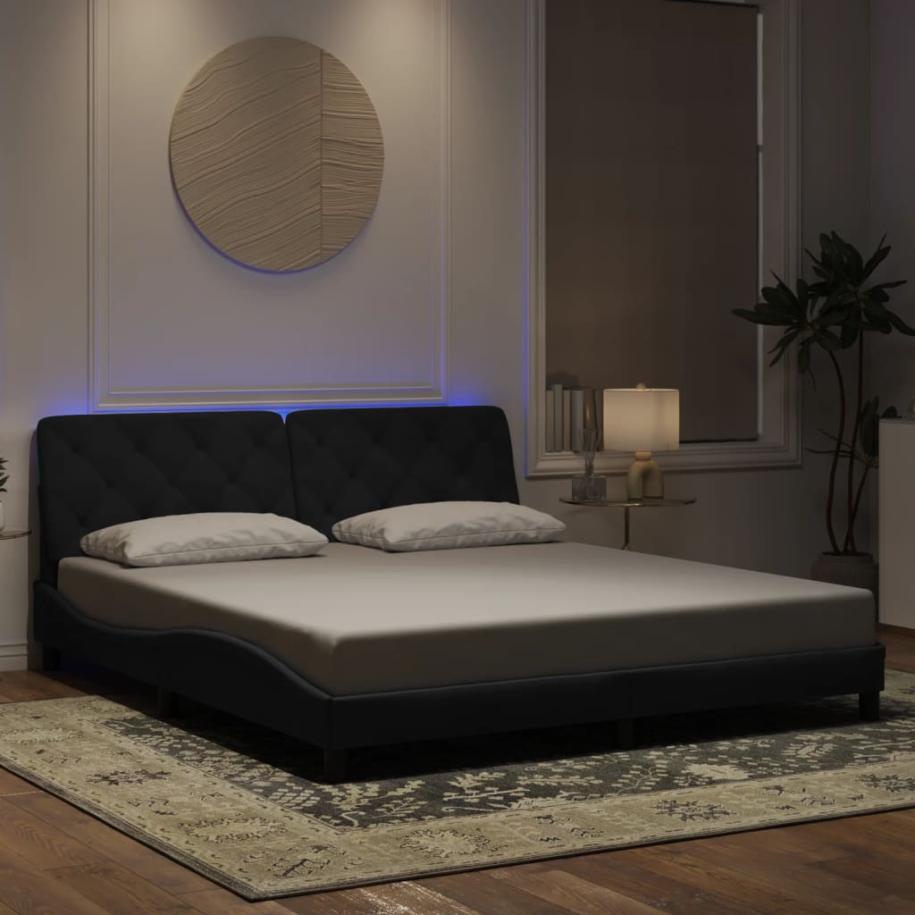Giroletto con LED senza Materasso Nero 180x200 cm in Velluto - homemem39
