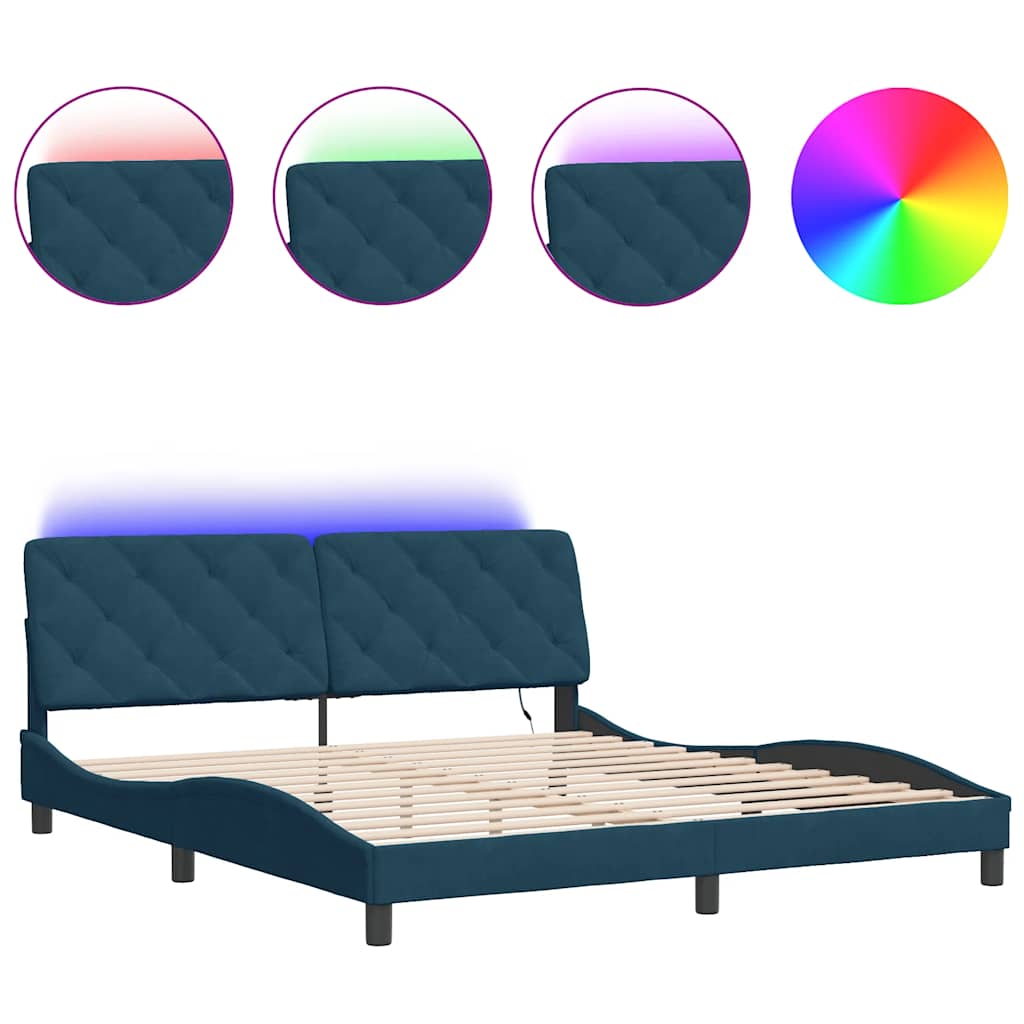 Giroletto con LED senza Materasso Blu 180x200 cm in Velluto