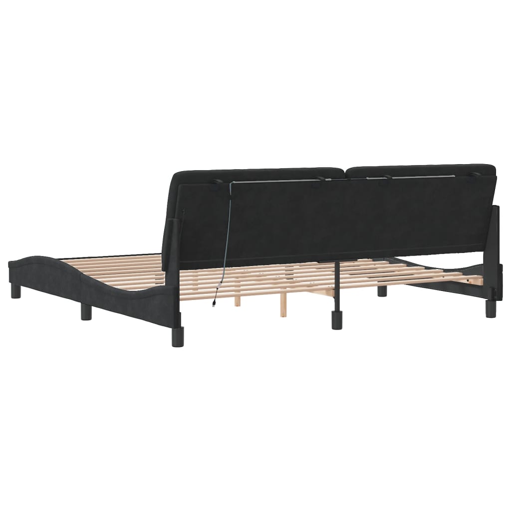 Giroletto con LED senza Materasso Nero 200x200 cm in Velluto