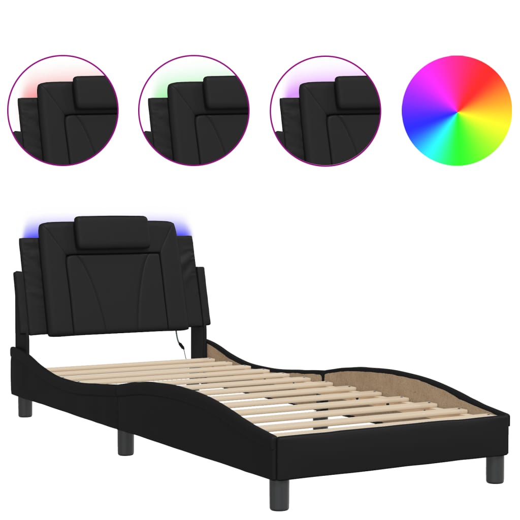 Giroletto Viana con LED senza Materasso Nero 90x190 cm