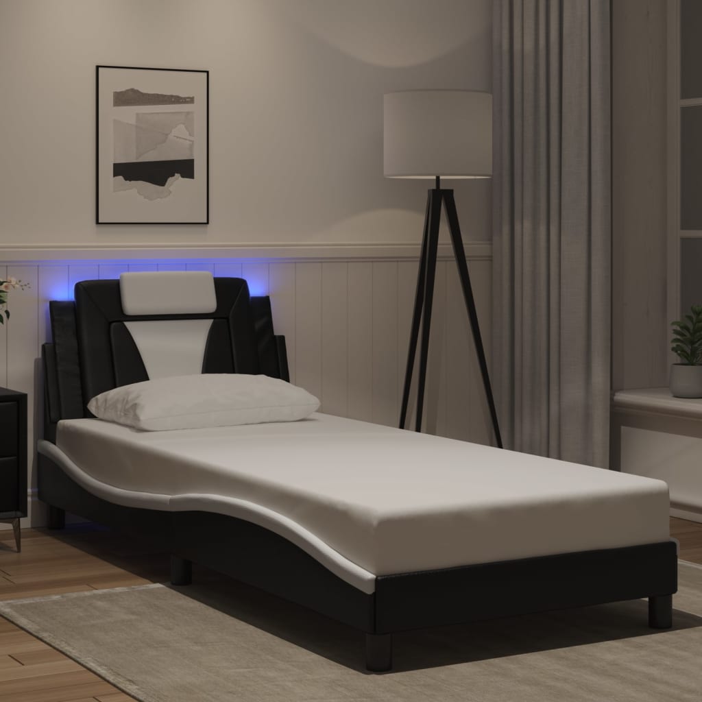 Giroletto Viana con LED senza Materasso Nero e Bianco 90x190 cm - homemem39